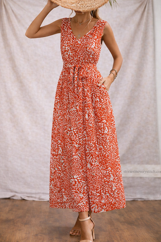 Women’s Floral Sleeveless Midi Dress – Boho Button Front Casual Summer Dress