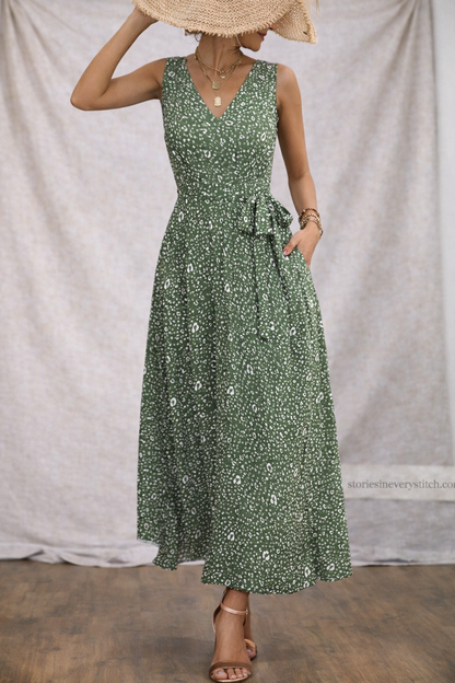 Women’s Floral Sleeveless Midi Dress – Boho Button Front Casual Summer Dress