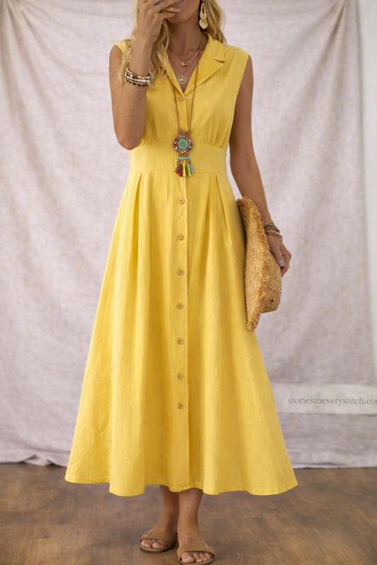 Women’s Sleeveless Button-Front Maxi Dress – Elegant V-Neck Casual Summer Long Dress