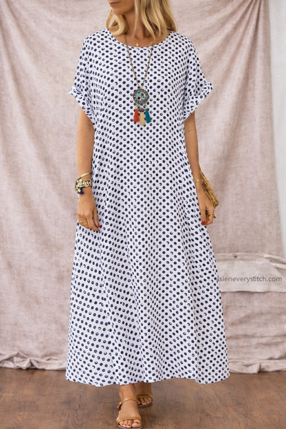 Women’s Polka Dot Midi Dress – Casual Short Sleeve Loose Summer Dress