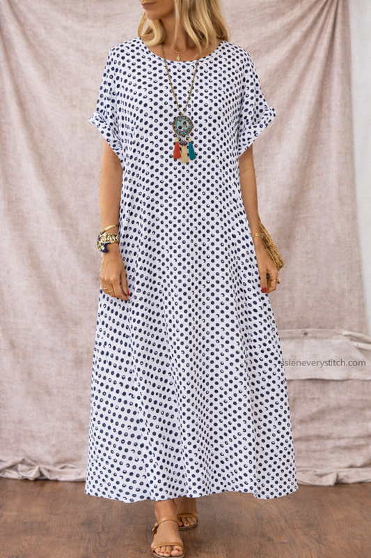 Women’s Polka Dot Midi Dress – Casual Short Sleeve Loose Summer Dress