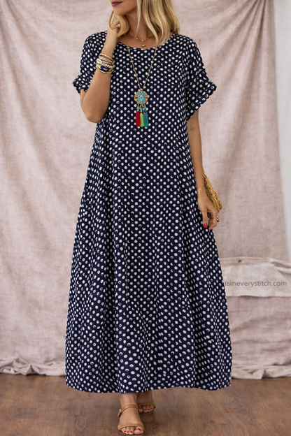 Women’s Polka Dot Midi Dress – Casual Short Sleeve Loose Summer Dress