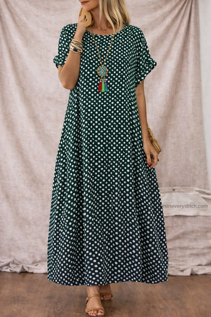 Women’s Polka Dot Midi Dress – Casual Short Sleeve Loose Summer Dress