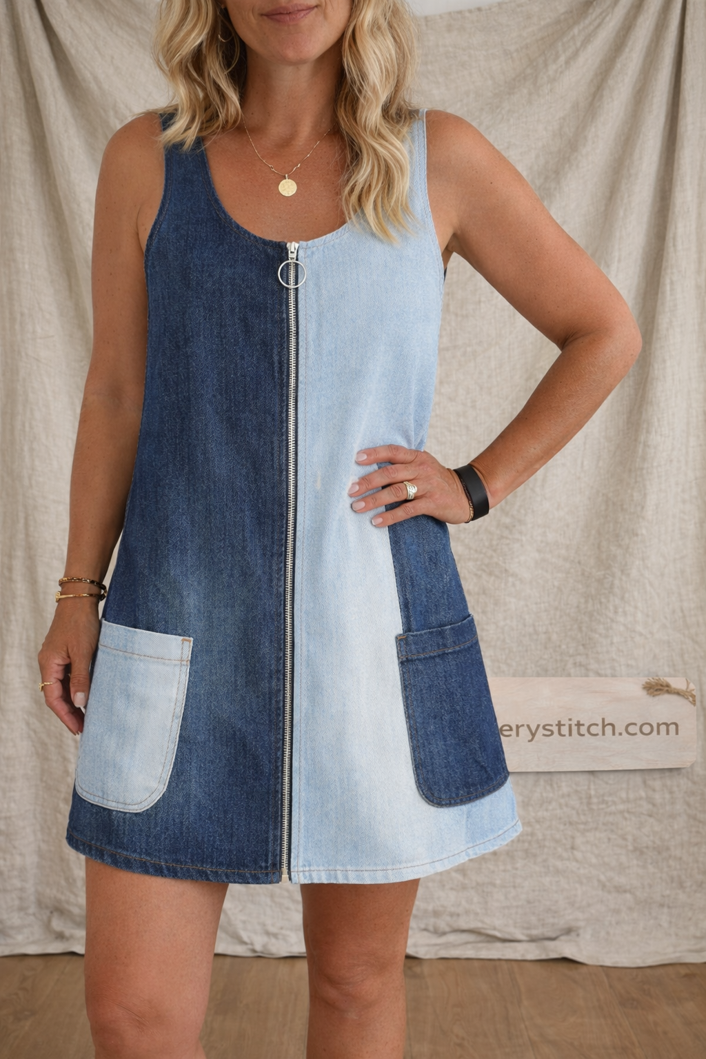 Sleeveless Patchwork Mini Dress