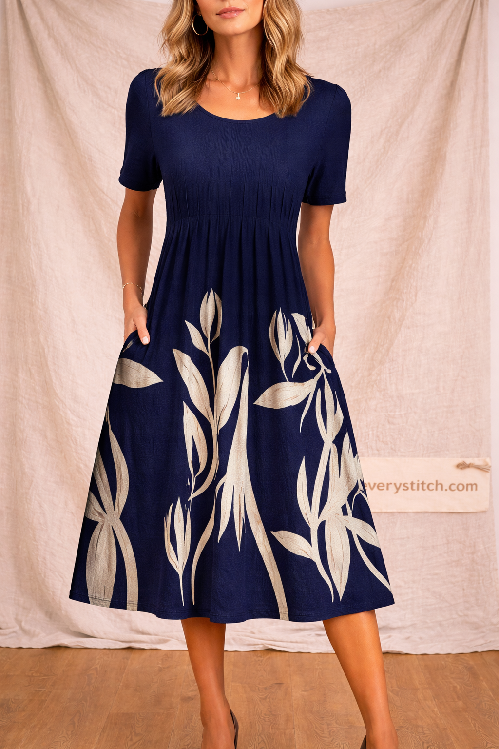 Floral Short Sleeve Midi Dress