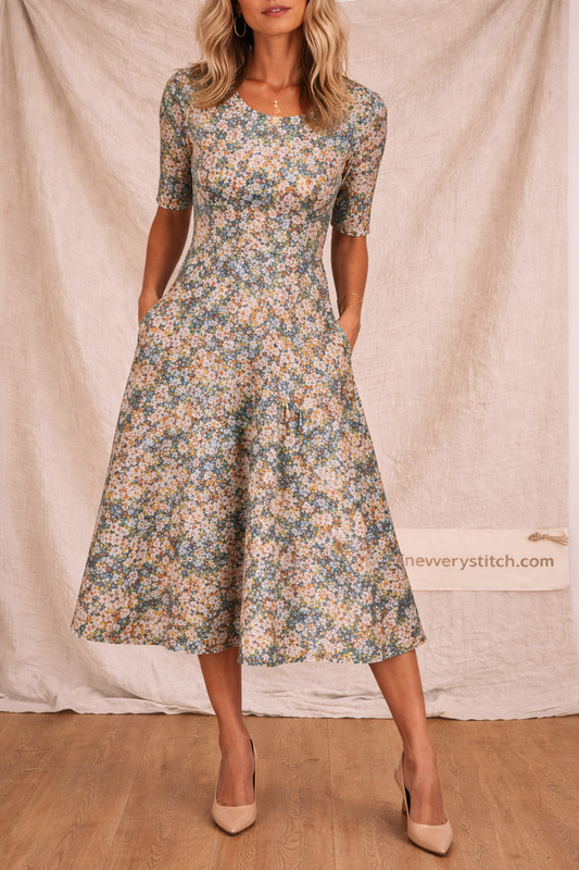 Floral Short Sleeve Midi Dress