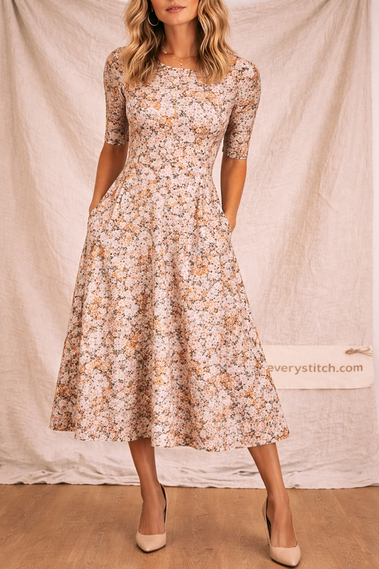 Floral Short Sleeve Midi Dress