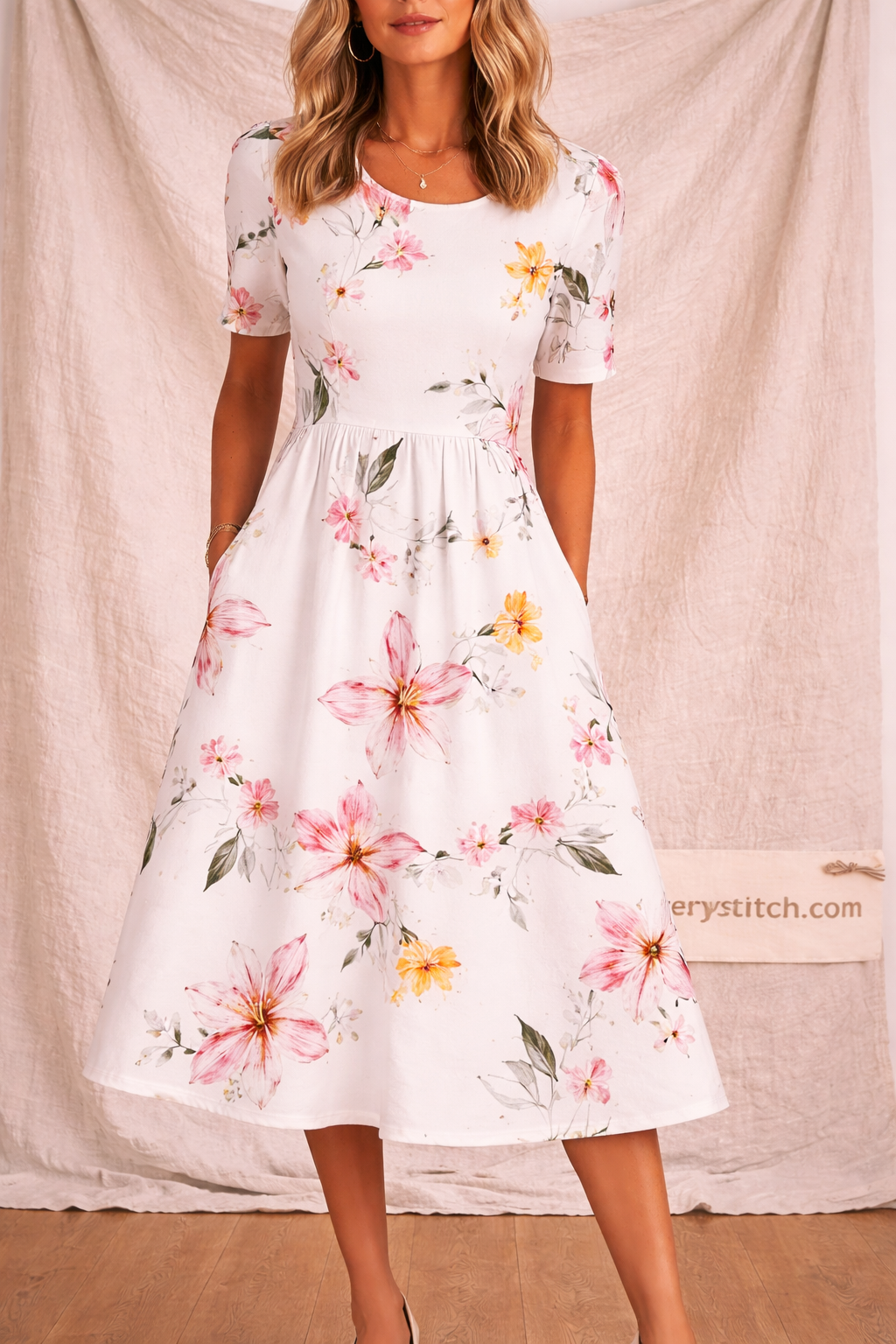 Floral Short Sleeve Midi Dress