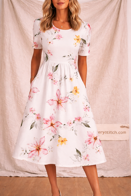 Floral Short Sleeve Midi Dress