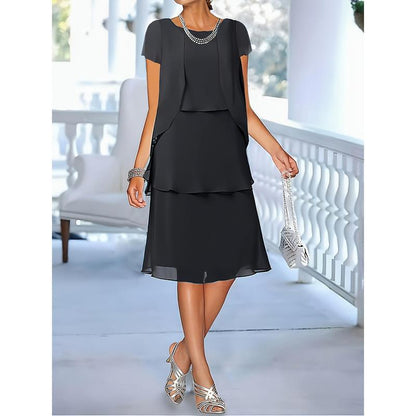 Chiffon Dress Chiffon Plus Size Crew Neck Short Sleeve