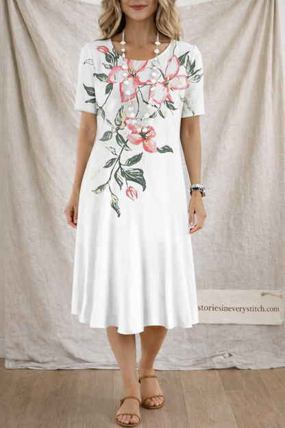 Printed Short Sleeve Midi Dress