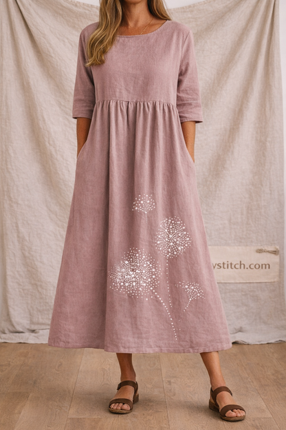 Dandelion Print Relaxed Midi Dress