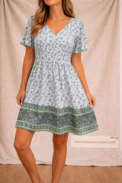 Bohemian Printed Short Sleeve Mini Dress