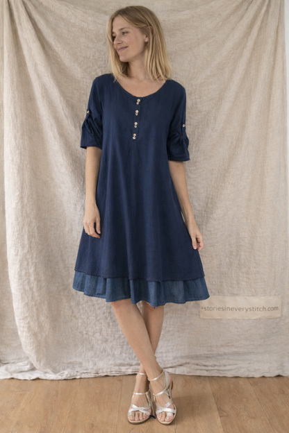 Button Detail Short Sleeve Midi Dress