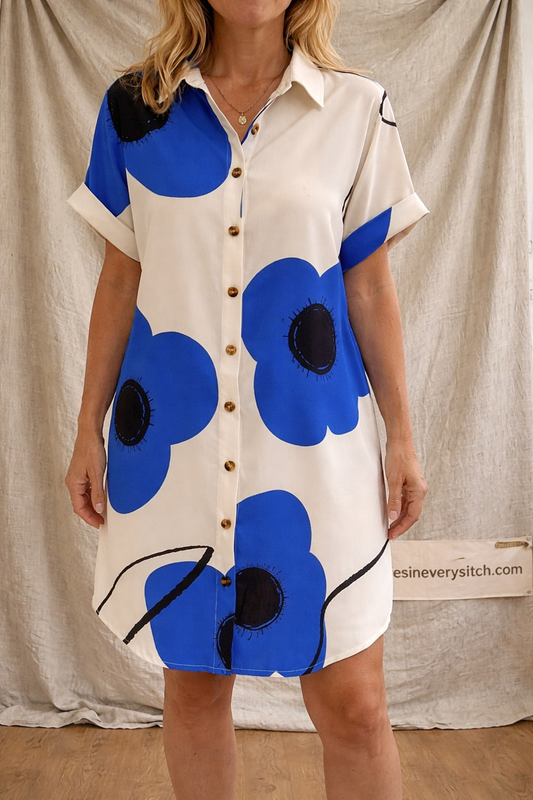 Abstract Dot Button Shirt Mini Dress