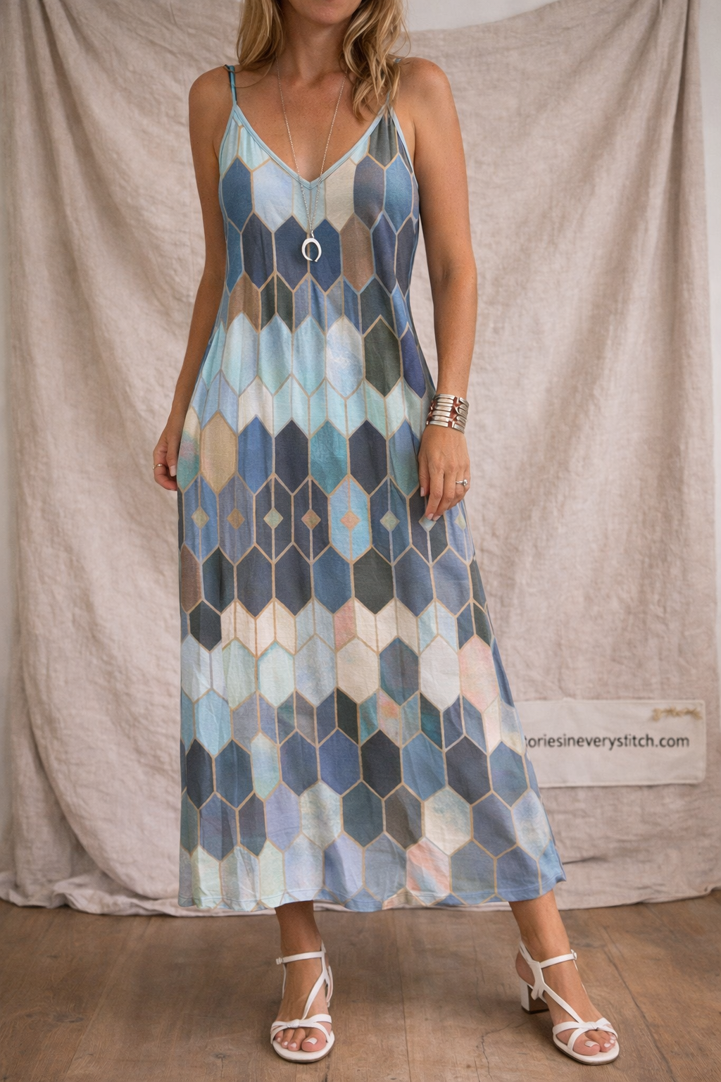 Retro Geo Strappy Maxi Dress
