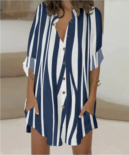 Women's Summer Fashion Print Trendy Shirt Loose Pocket Dress