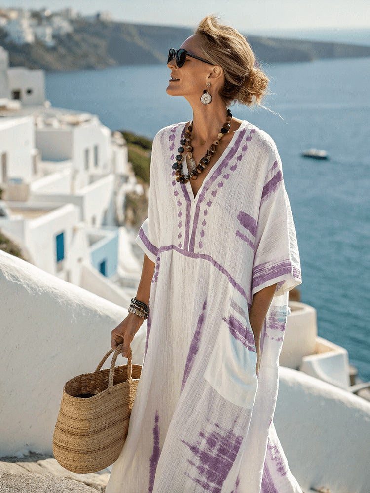 Elegant Plus Size Printed Long Large Hem Dress