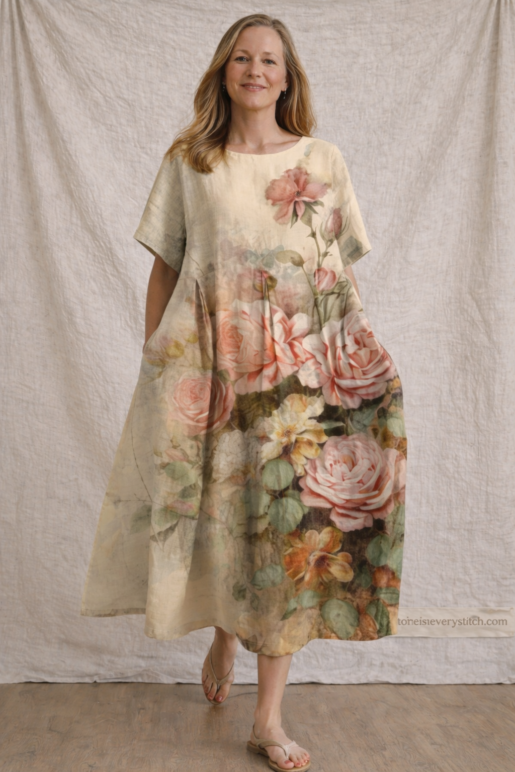 Women’s Elegant Floral Jacquard Midi Dress – Loose Fit Casual Summer A-Line Dress
