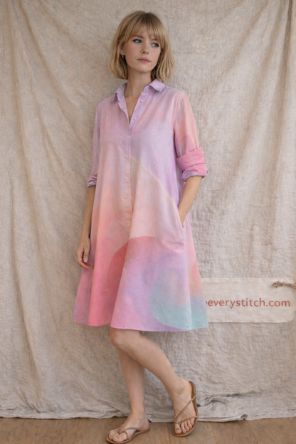 Printed Short Sleeve Shirt Midi Dress