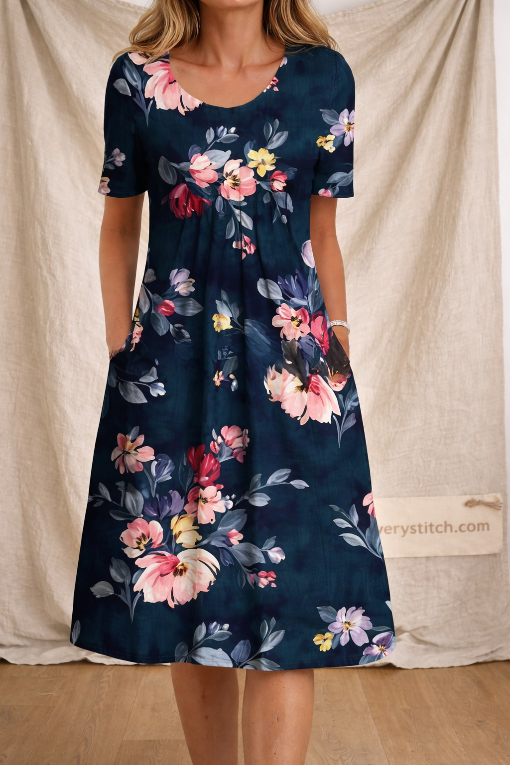 Artistic Patchwork Floral Midi Dress