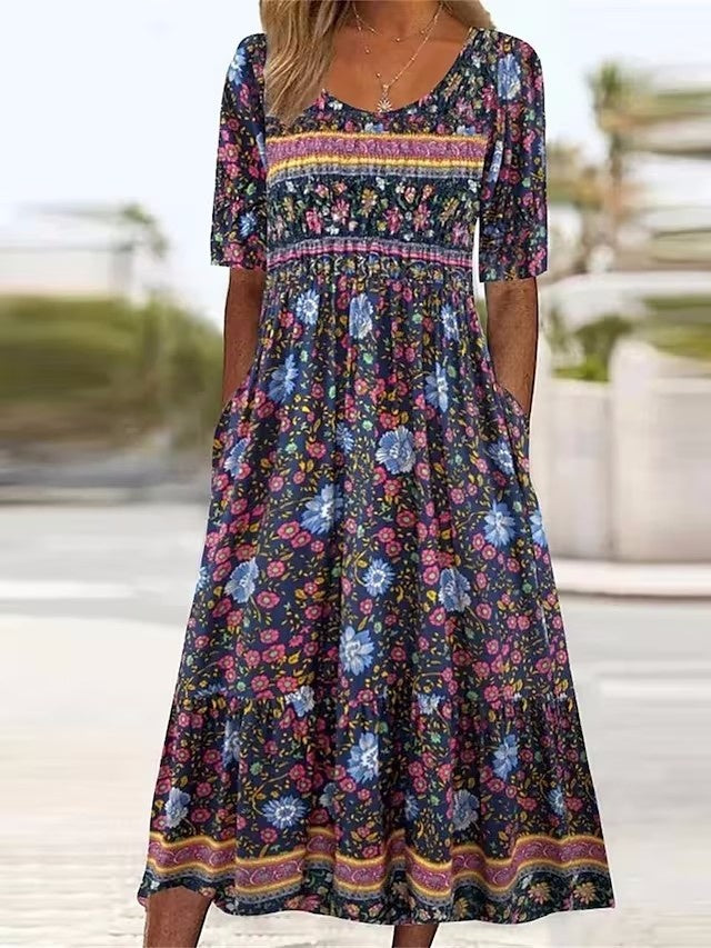 Ethnic Style Summer Printed Fashion Slim Dress