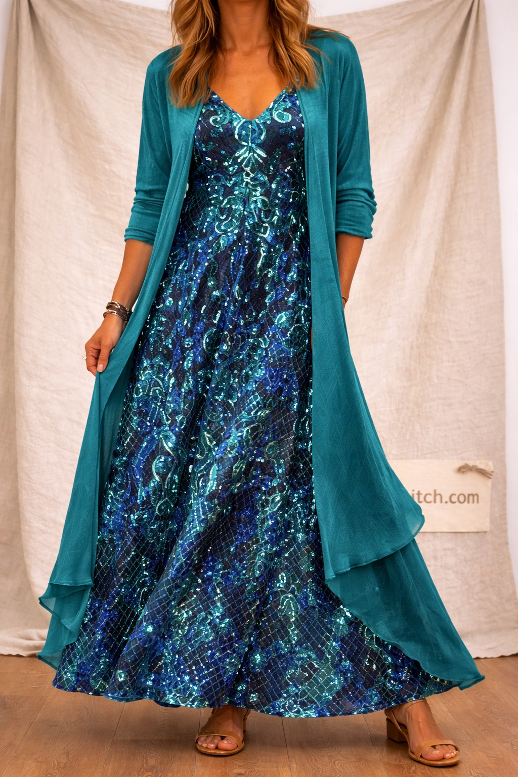 Plus Size Maxi Dress Set - 3D Crochet