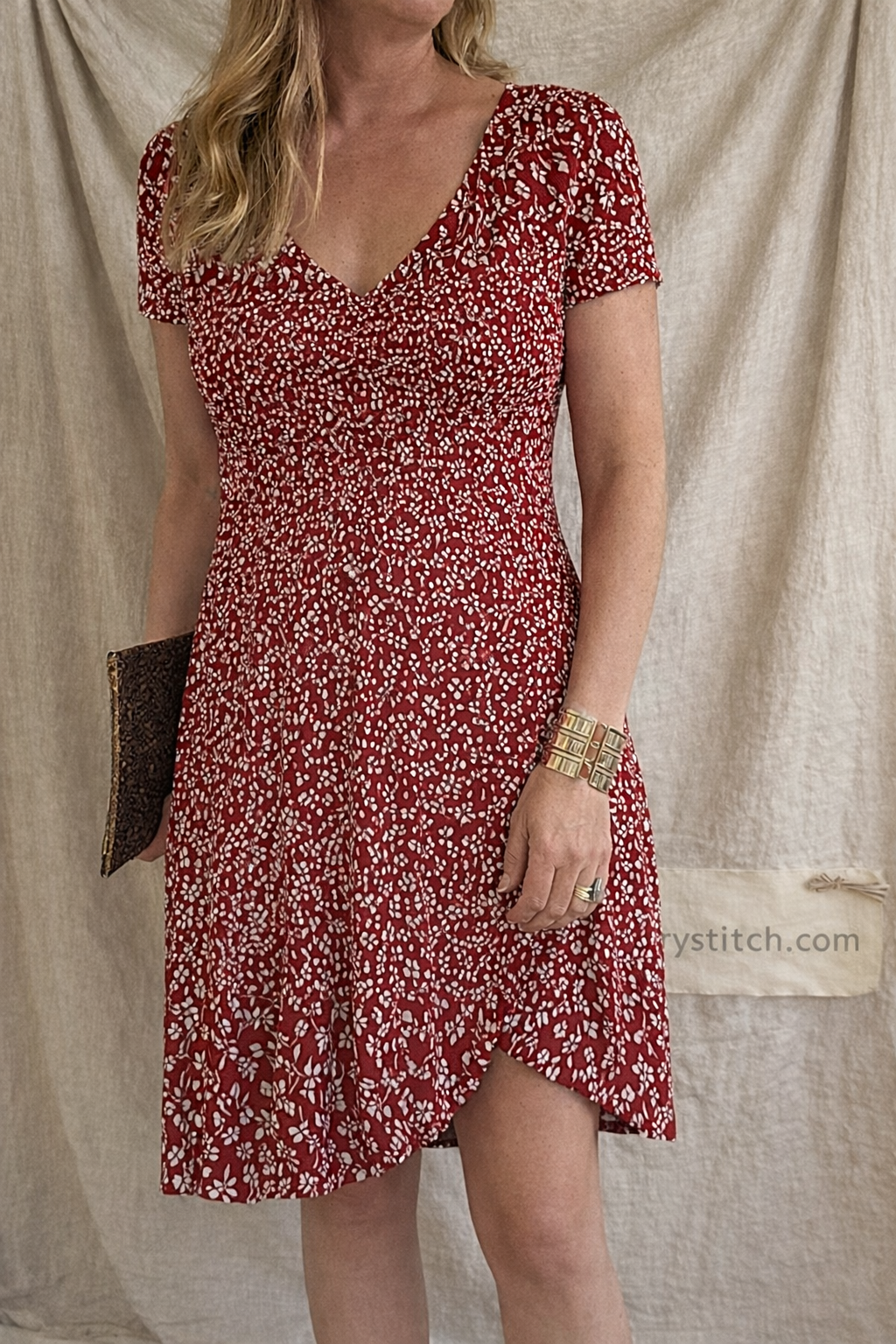Printed V-Neck Mini Dress