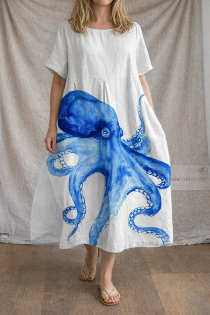 Ocean Ink Oversized Artistic Midi Dress