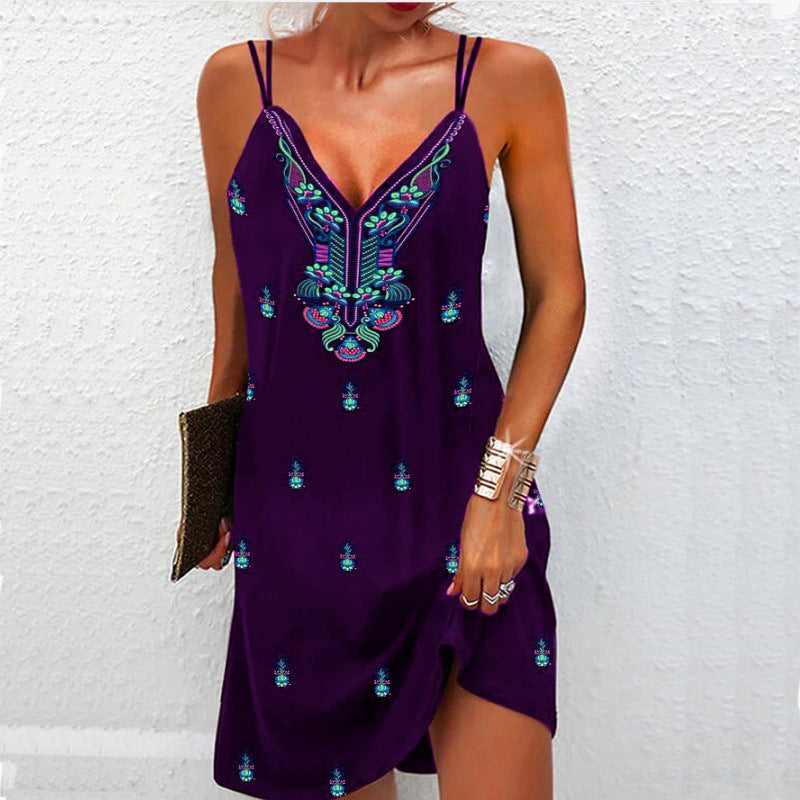 Women's Summer Boho V Neck Dress