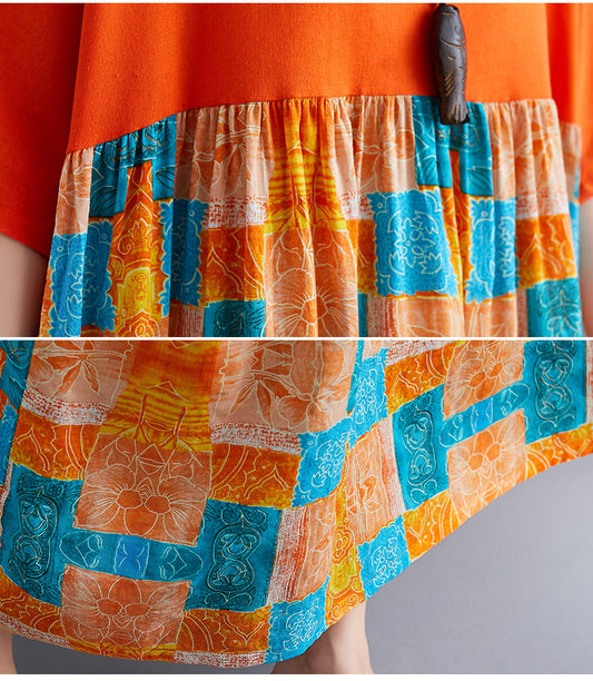 Literary Plus Fat Swing Loose Short Sleeve Dress