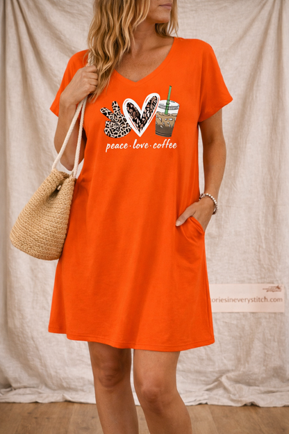 Peace Love Coffee Graphic T-Shirt Dress