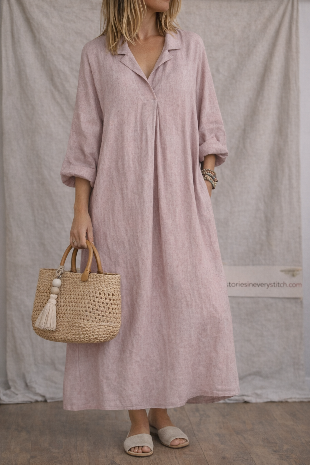 Linen Ease Button Maxi Dress
