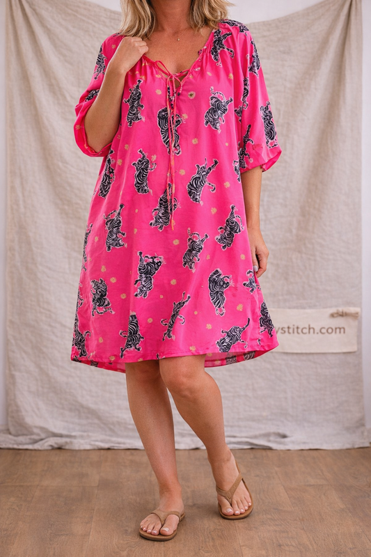 Tiger Print Loose Fit Boho Mini Dress