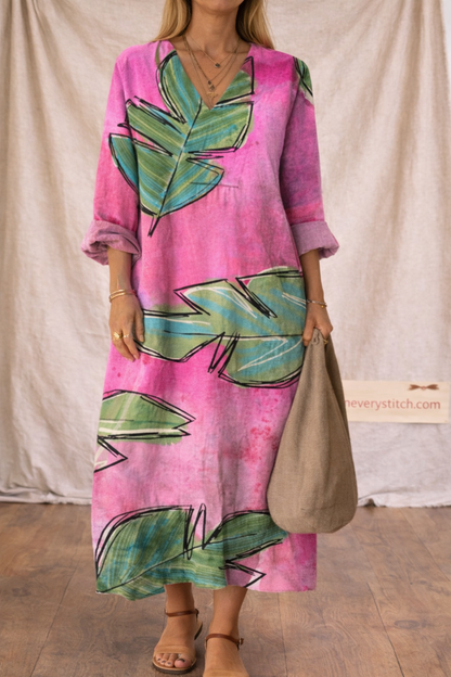 Bohemian Patchwork V-Neck Midi Dress