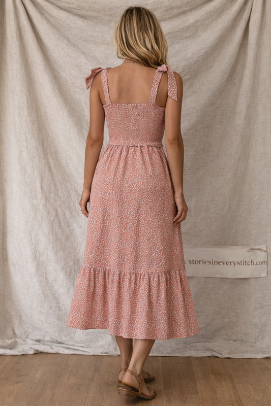 Dainty Dot Smocked Midi Dress