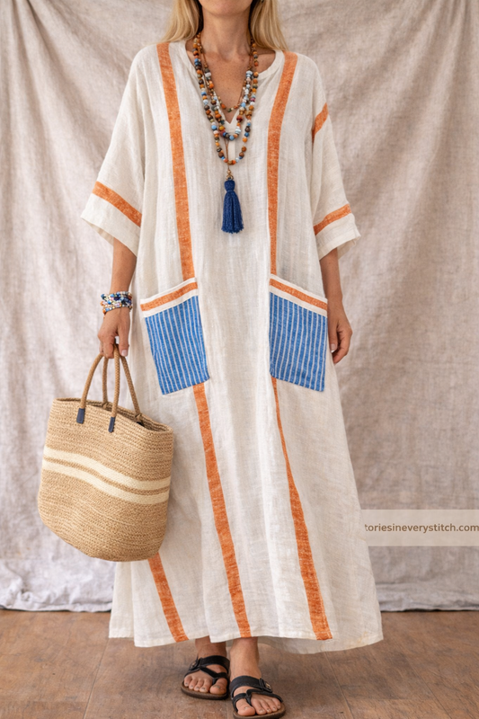 Boho Stripe Patch Pocket Maxi Dress
