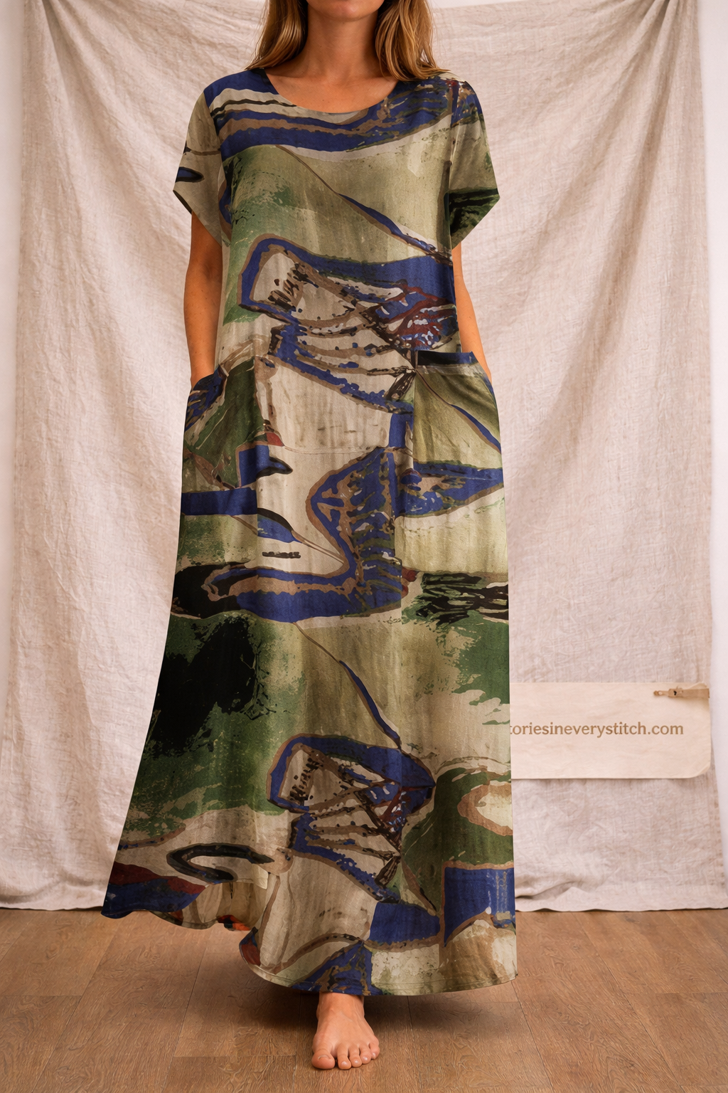 Abstract Flow Pocket Maxi Dress