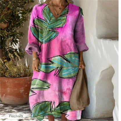 Women's Printed Plus Size Loose Long Sleeve Dress