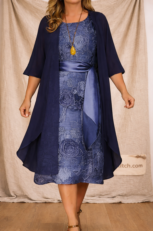 Plus Size Asymmetric Dress Set - Elegant