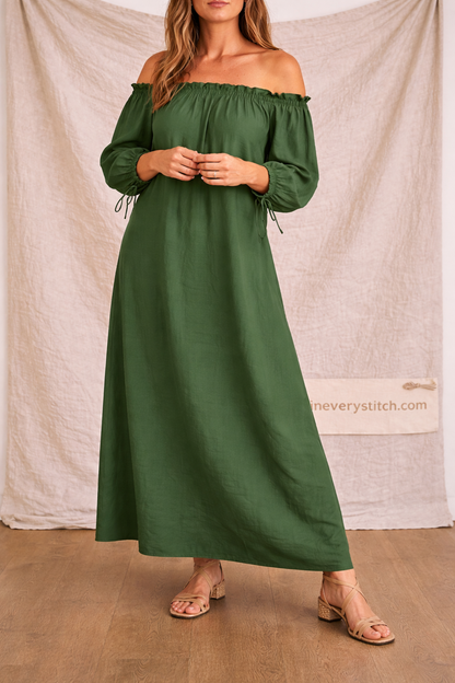 Off-Shoulder Ruffle Neck Maxi Dress