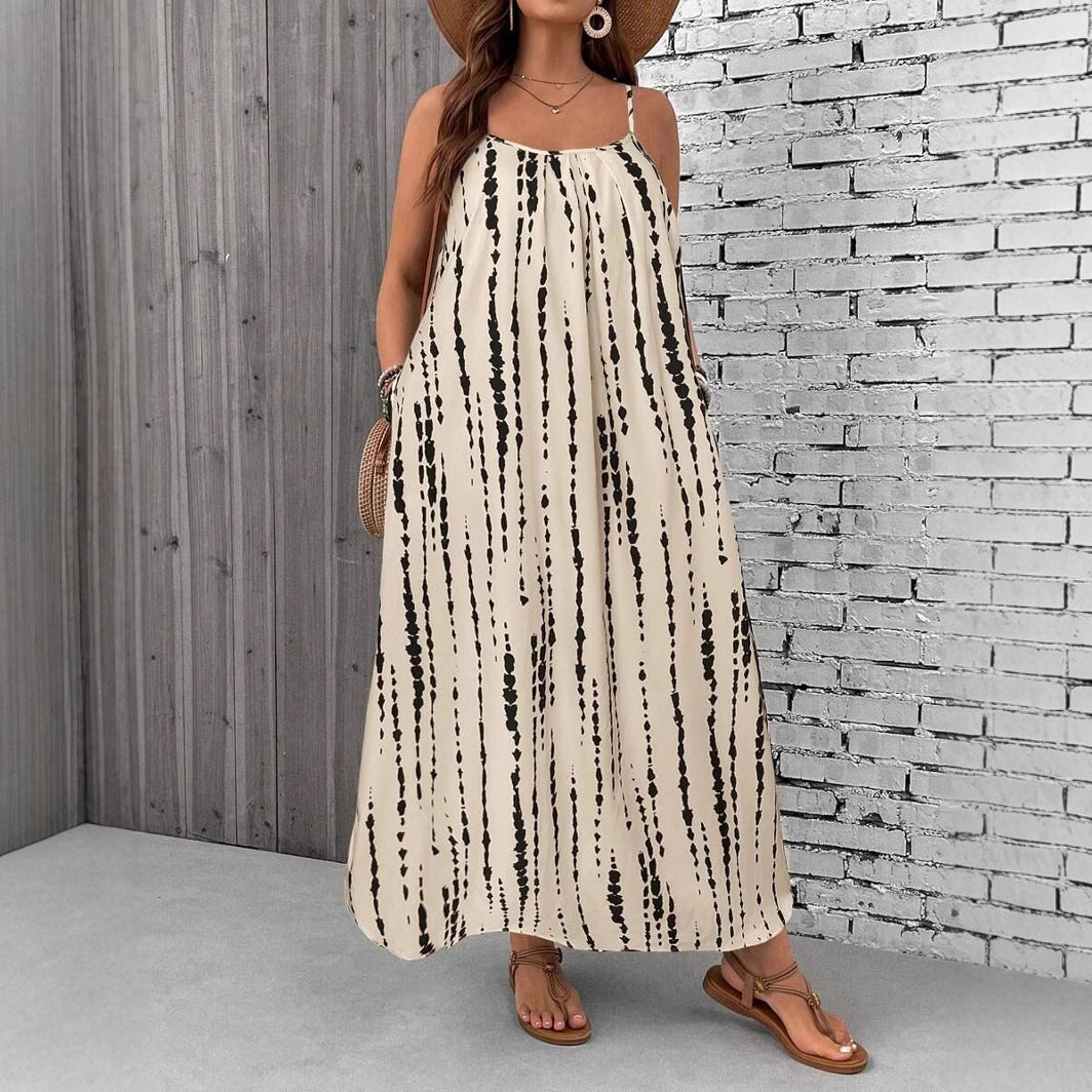 Womens Loose Casual Plus-Size Printed Dress