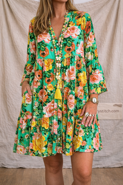 Vibrant Floral Ruffle Mini Dress