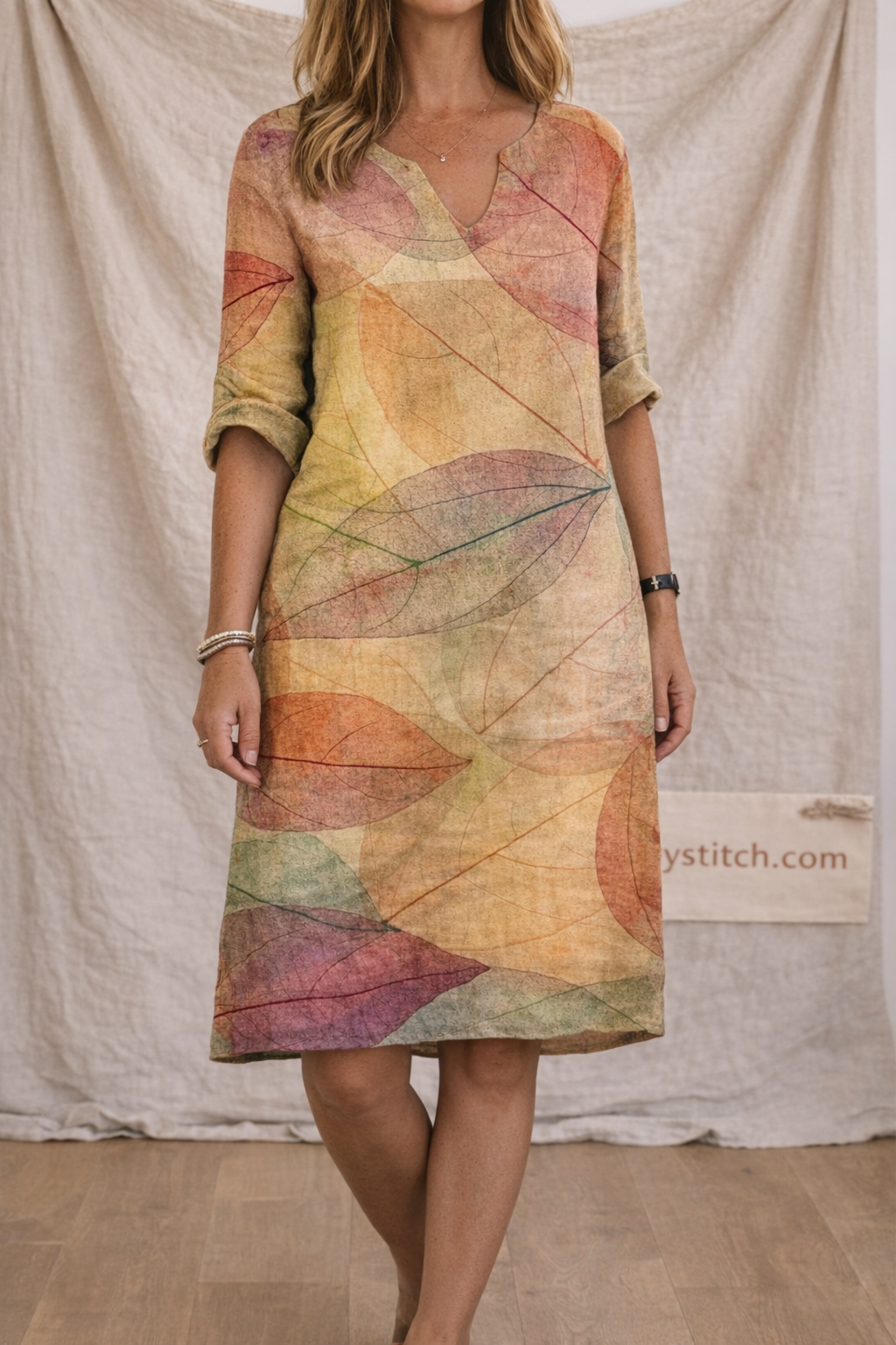 Abstract Tree Print V-Neck Mini Dress