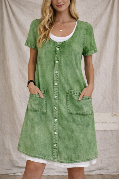 Contrast Trim Short Sleeve Midi Dress