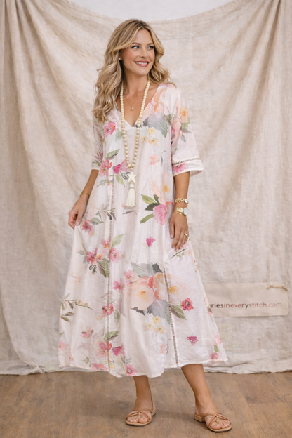 Floral V-Neck Button-Front Maxi Dress