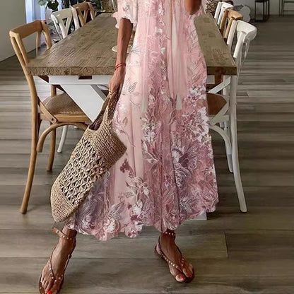 Dress Elegant Graceful Long Dress Summer Lace Print Casual Skirt