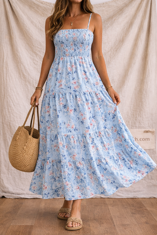 Romantic Bloom Smocked Midi Dress