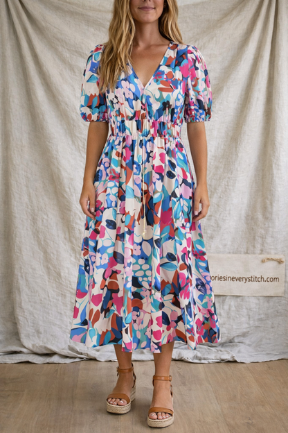 Floral Breeze Tie-Waist Midi Dress