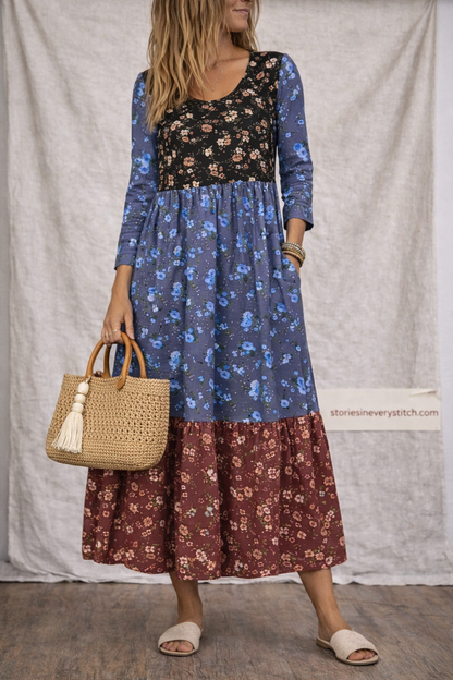 Patchwork Bloom Tiered Maxi Dress
